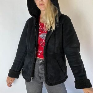Y2K Black Sherpa Lined Coat